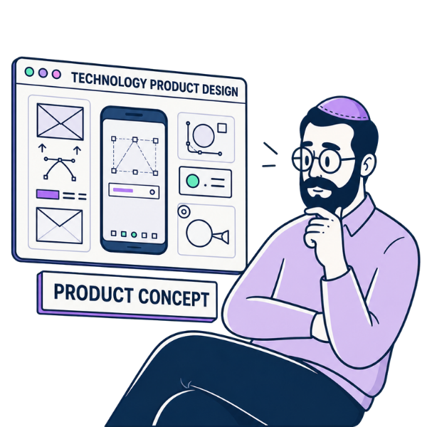 man in a kappa thinking over statistics in technology and product concept