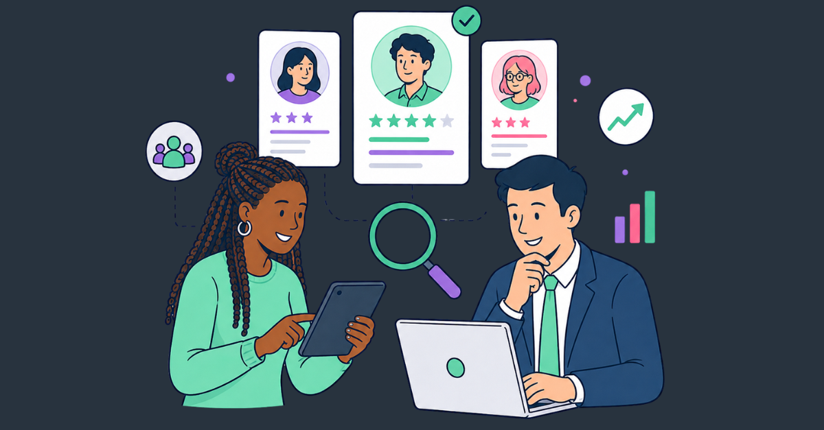 Man and woman collaborating on candidate cvs