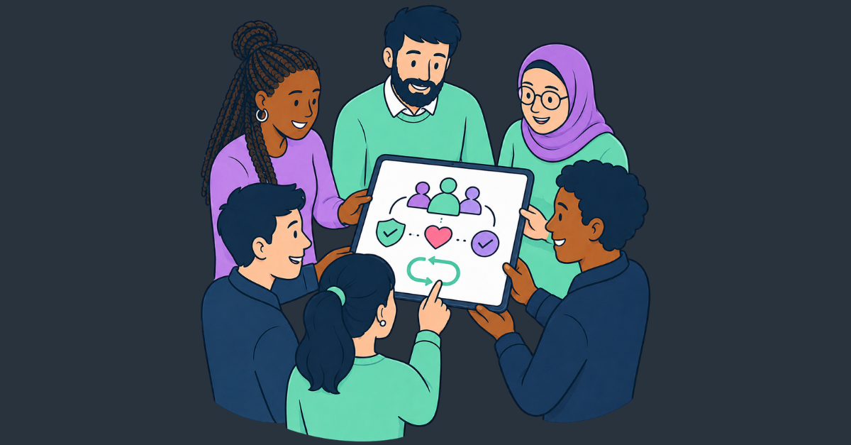 A group of colleagues working together on a document