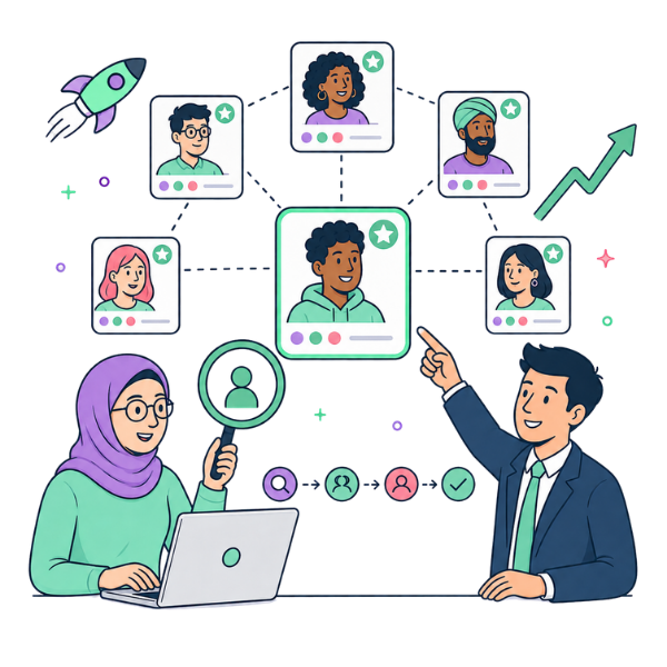 A man in a suit and woman in a headscarf Mapping hidden tech talent