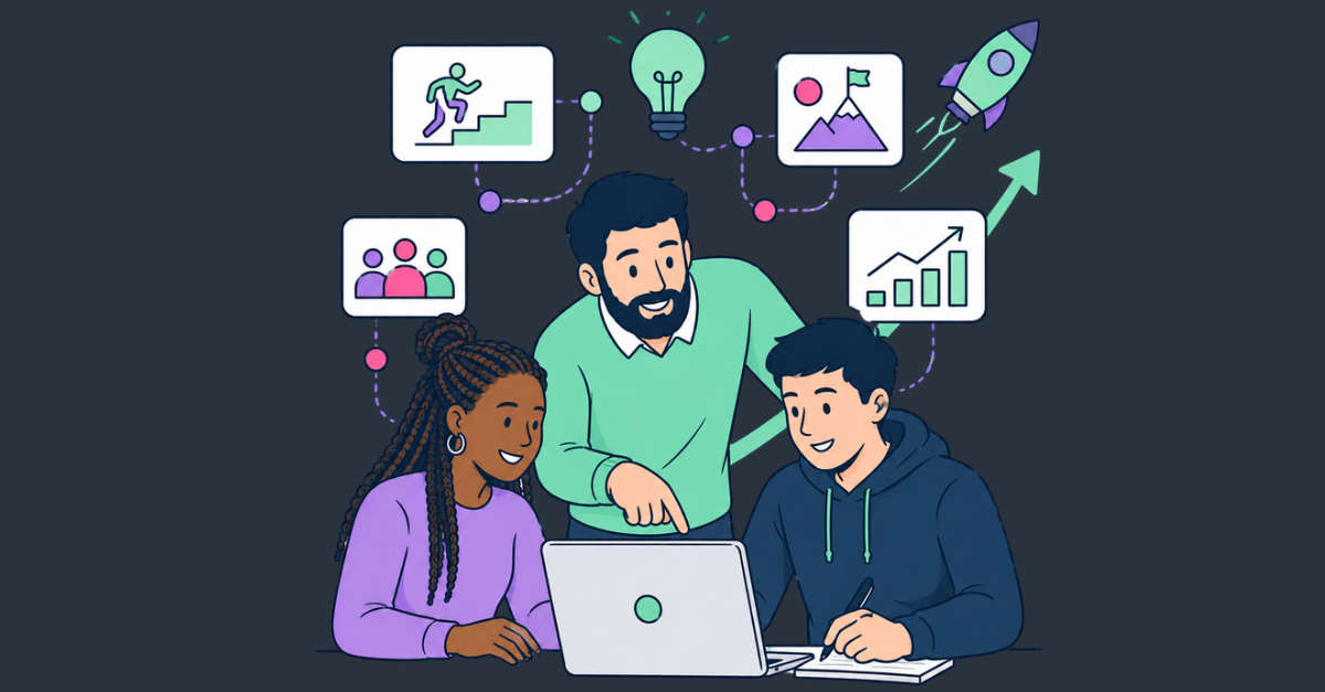 a diverse team working together on a project on a laptop